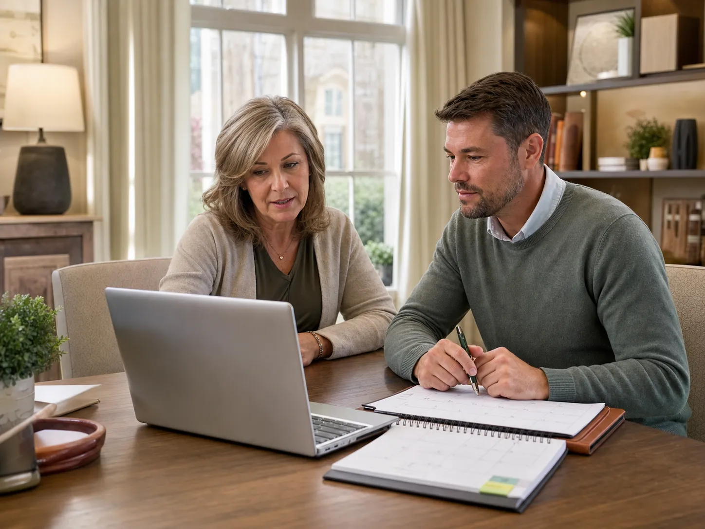 Two senior living admissions professionals reviewing follow-up together