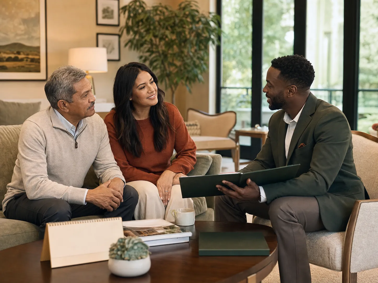 A family discussing next steps with an admissions director after a senior living tour